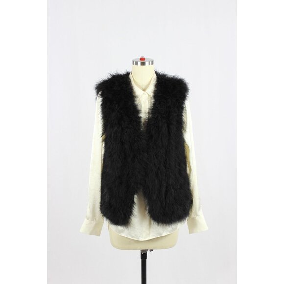 CLUB MONACO Violet Soot Black Genuine Feather Fur Vest, Size M - Picture 4 of 15